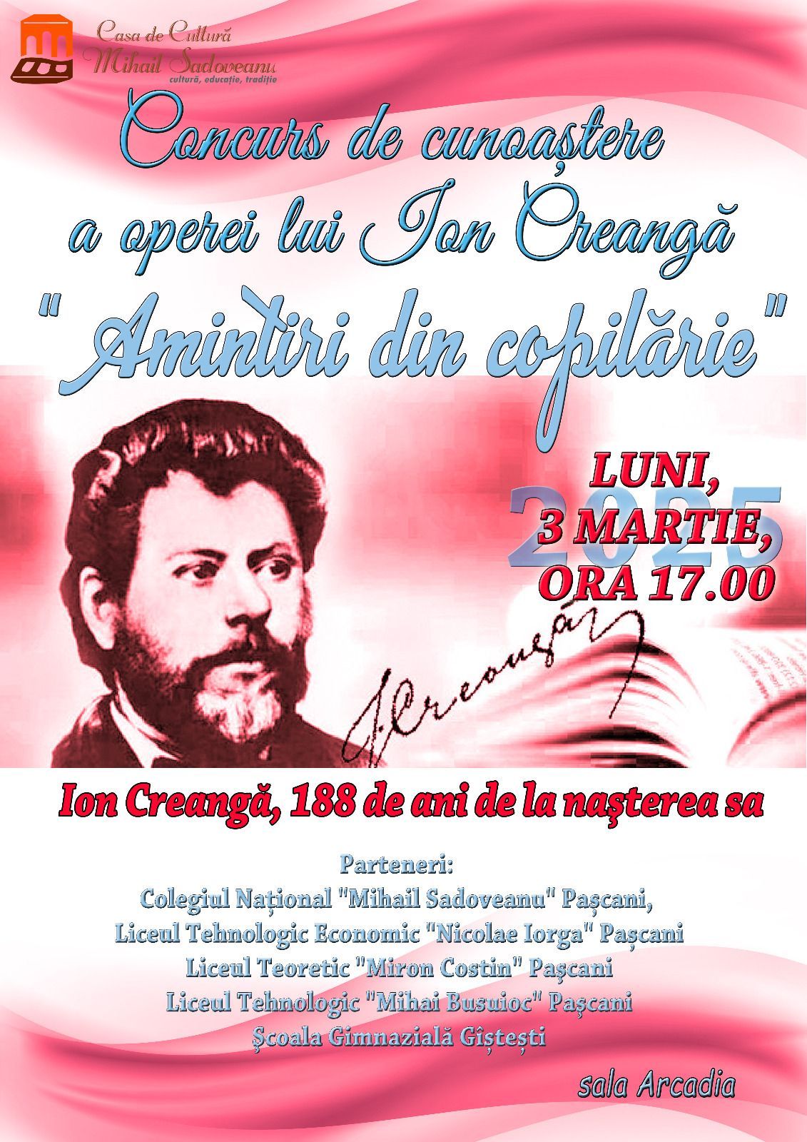 Concurs de cunoaștere a operei lui Ion Creangă, la Casa de Cultură Mihail Sadoveanu