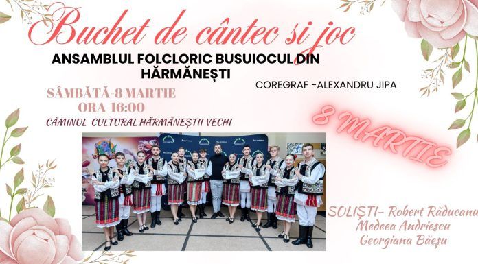 Spectacol folcloric la Căminul Cultural din Hărmăneștii Vechi, de Ziua Mamei, pe 8 martie