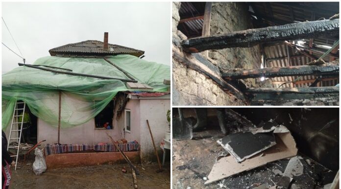 O familie din Slobozia (comuna Deleni) a rămas fără casă în prag de iarnă după un incendiu