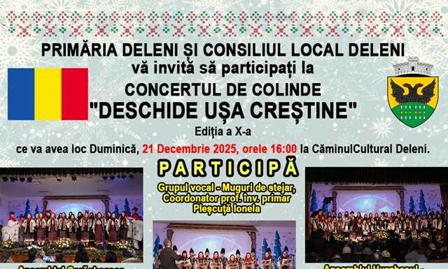 Concert de colinde „Deschide ușa, creștine”, pe 21 decembrie, la Deleni